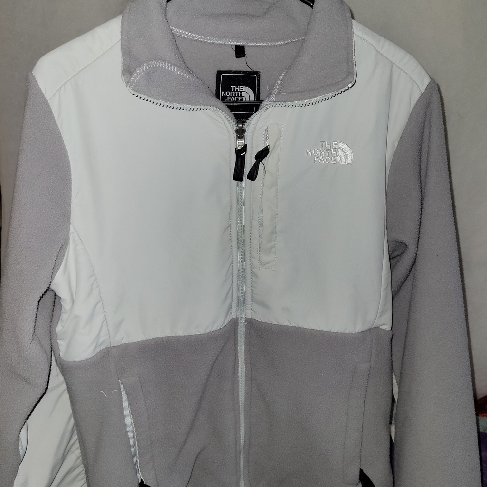The North Face White and Gray Denali Fleece Jacket